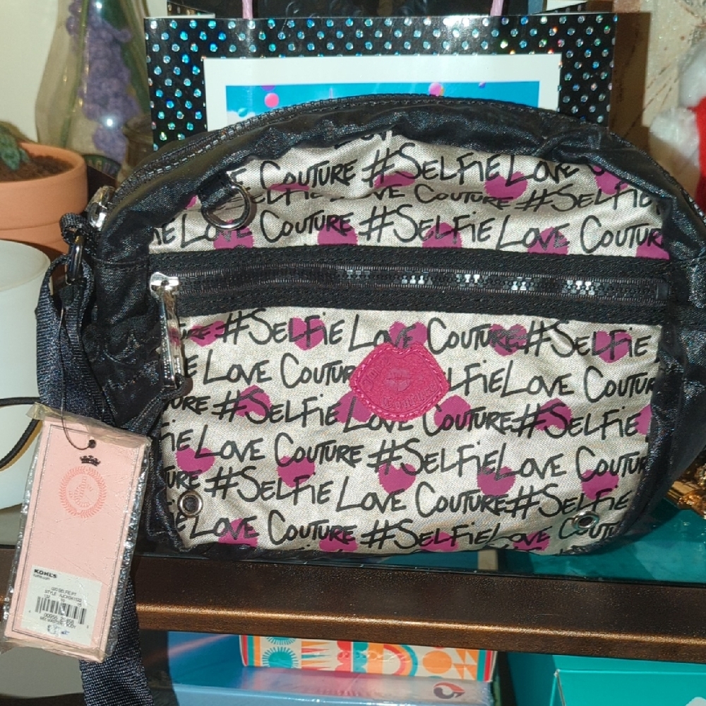 Juicy Couture Pink & Black #Selfie Love Printed Crossbody Bag